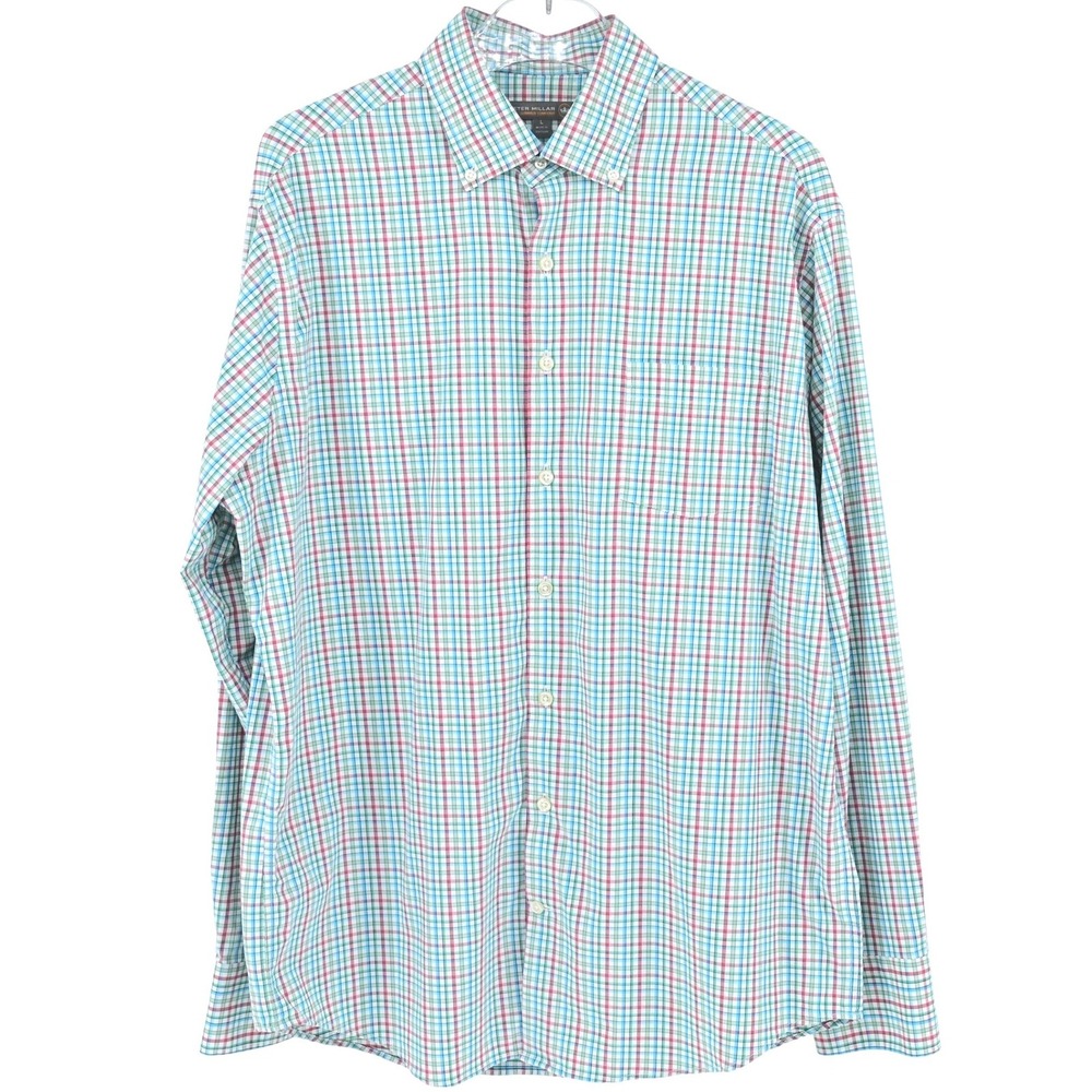 Peter Millar Summer Comfort Mens Large Preppy Plaid Button Down Shirt Golf Luxe